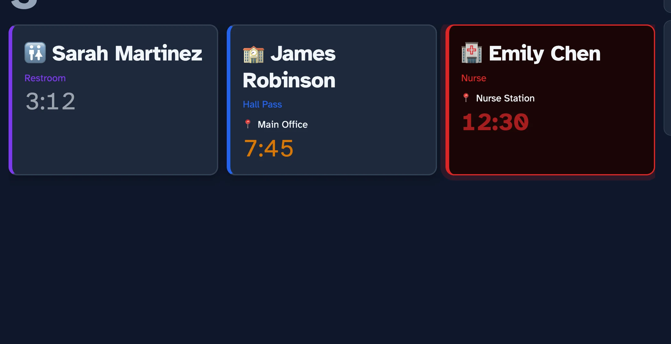 SmartBoard display showing students currently out of class